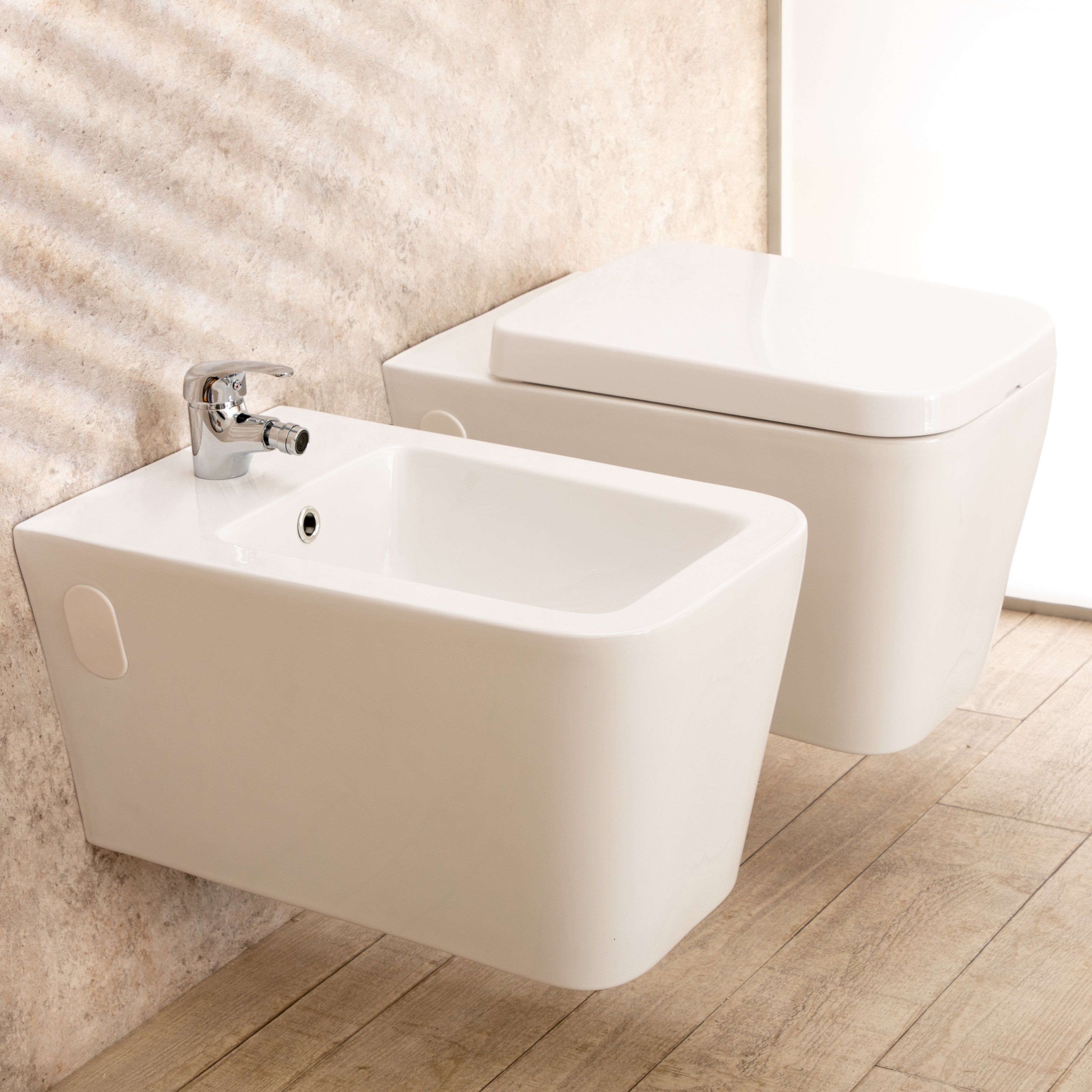 Sanitari Bagno Sospesi Minimal Wc con Seduta+Bidet di Design Moderno cod.  00000359