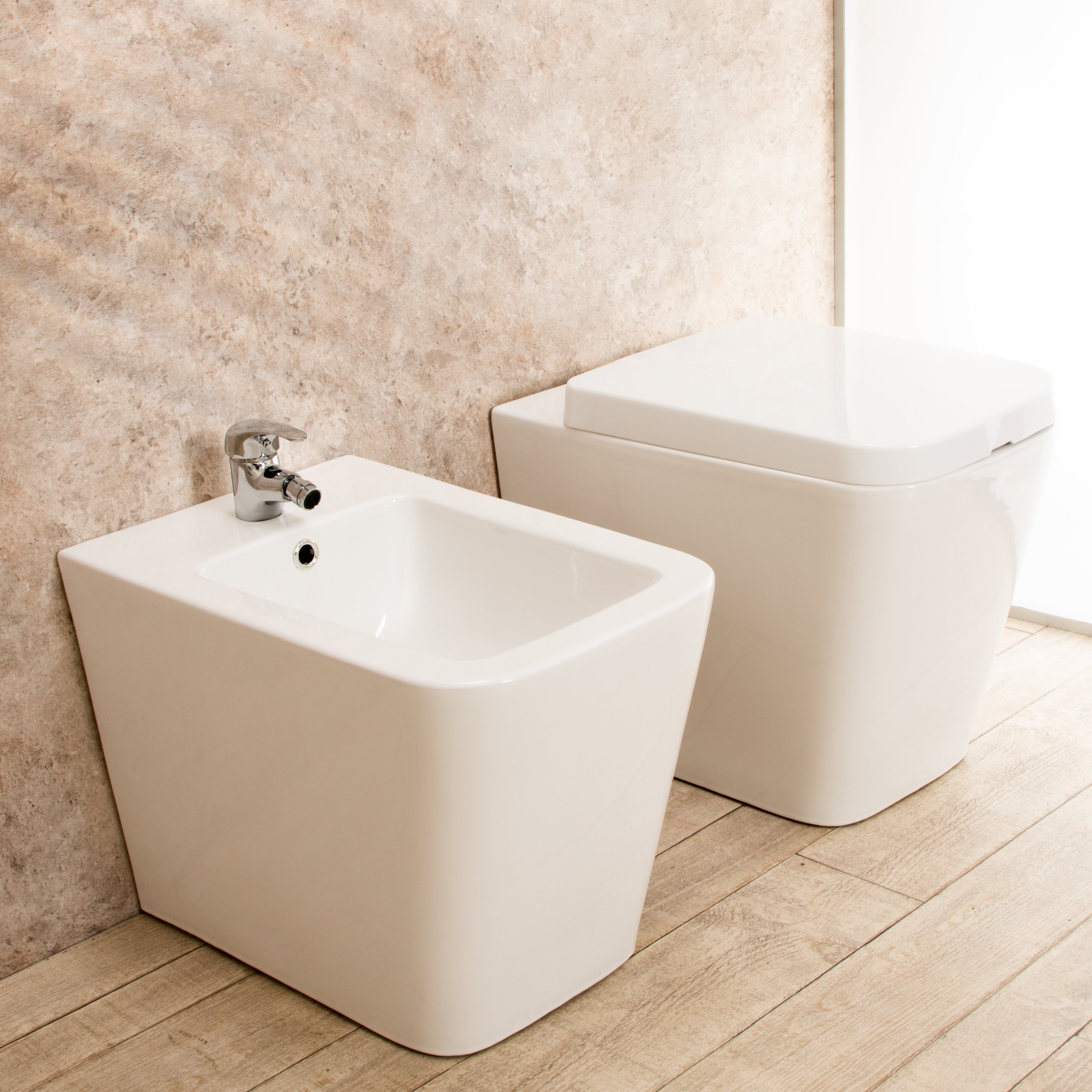 Sanitari Bagno Filo parete Minimal Wc con Sedile+Bidet in Ceramica cod.  00000362