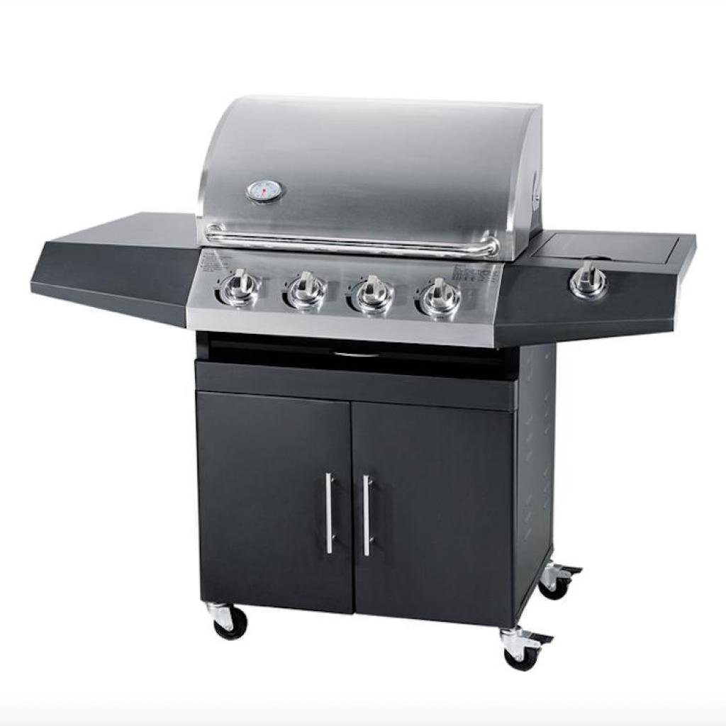 Barbecue Gas GPL-Metano Black Inox a 4 Fuochi Pietra Lavica