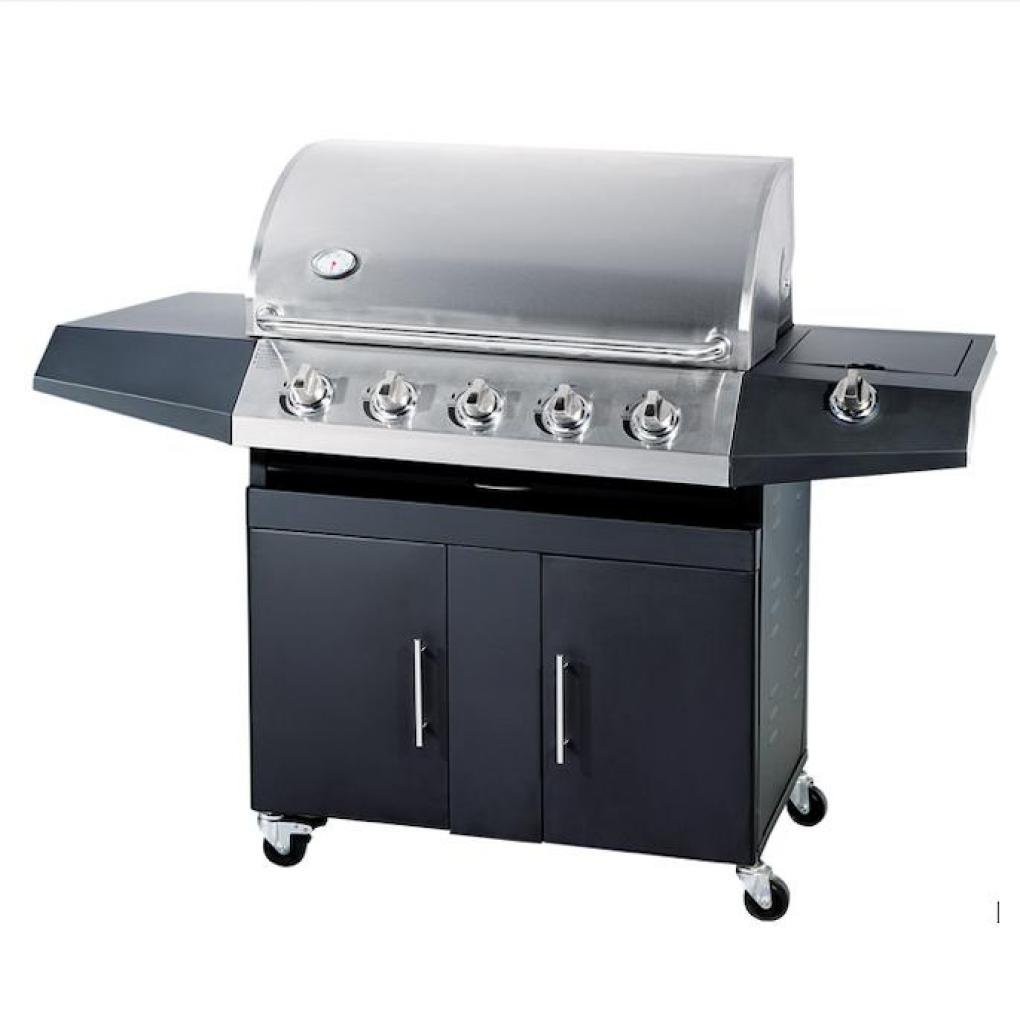 Barbecue Gas GPL -Metano Black Inox 5 fuochi Pietra Lavica