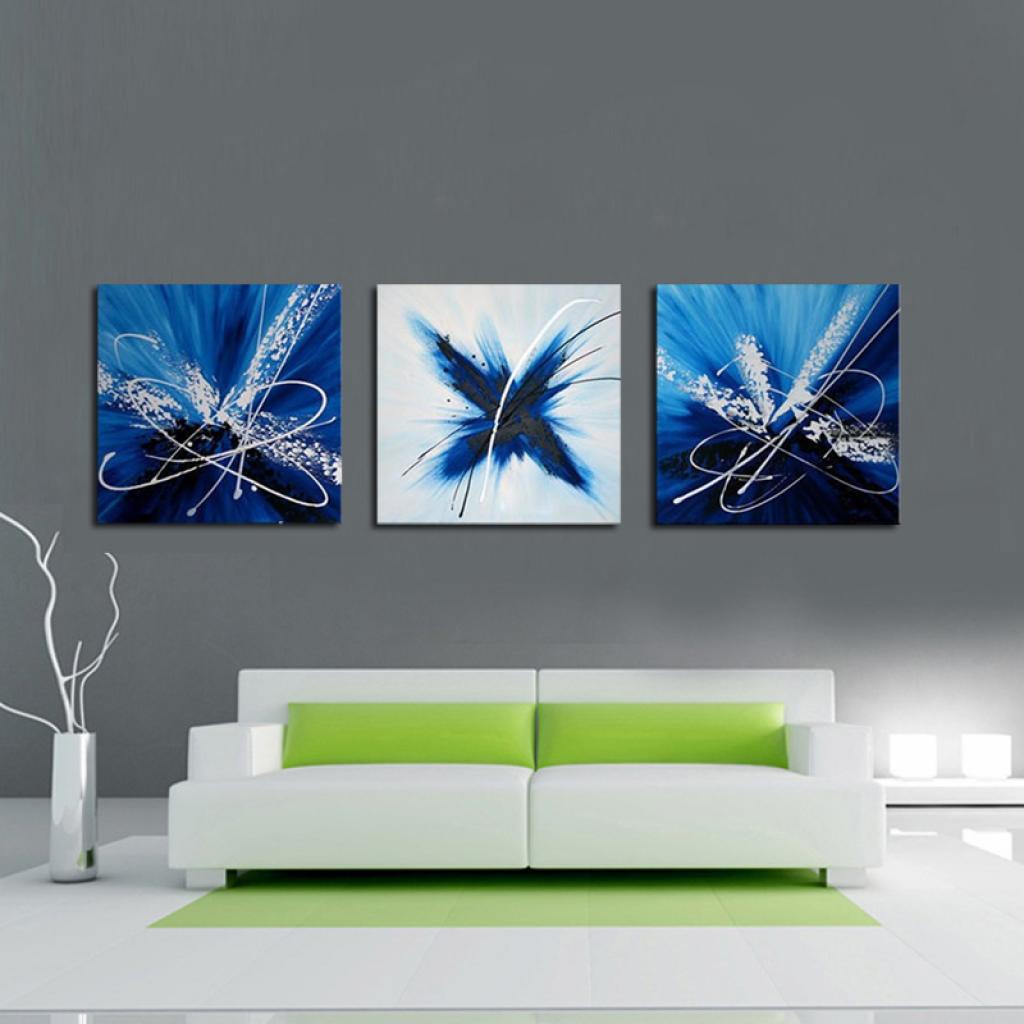 Quadro Dipinto a Mano Olio su Tela Astratto a 3 Pannelli N60