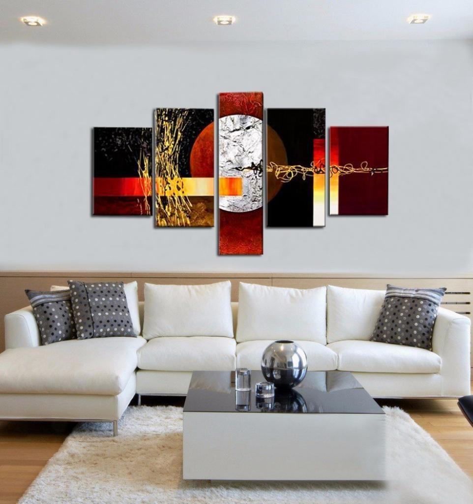 Quadro Moderno Dipinto a Mano su Tela Astratto a 5 Pannelli N69