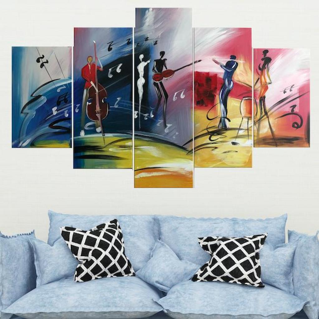 Quadro Dipinto a Mano Olio su 5 Pannelli di un Immagine Astratta N70