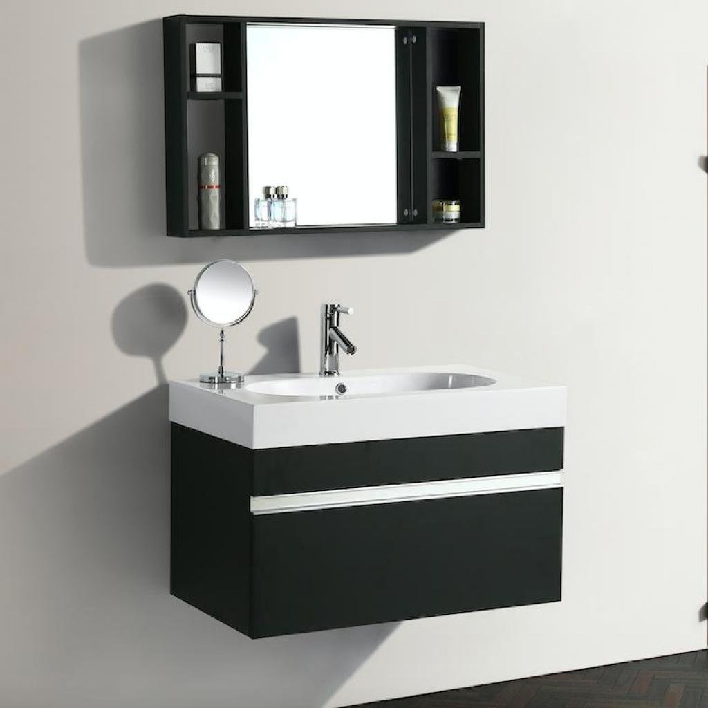 Mobile Arredo Bagno Idea 90 cm Sospeso Moderno Nero cod. 00000489