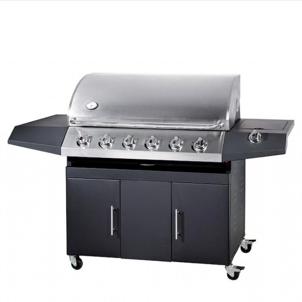 Barbecue Gas GPL-Metano Black Inox 6 Fuochi Pietra Lavica