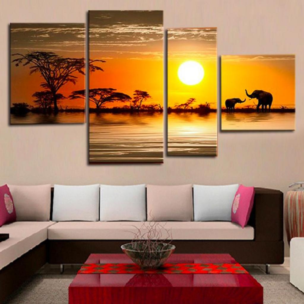 Quadro Dipinto a Mano Olio su Tela Tramonto Africano N86