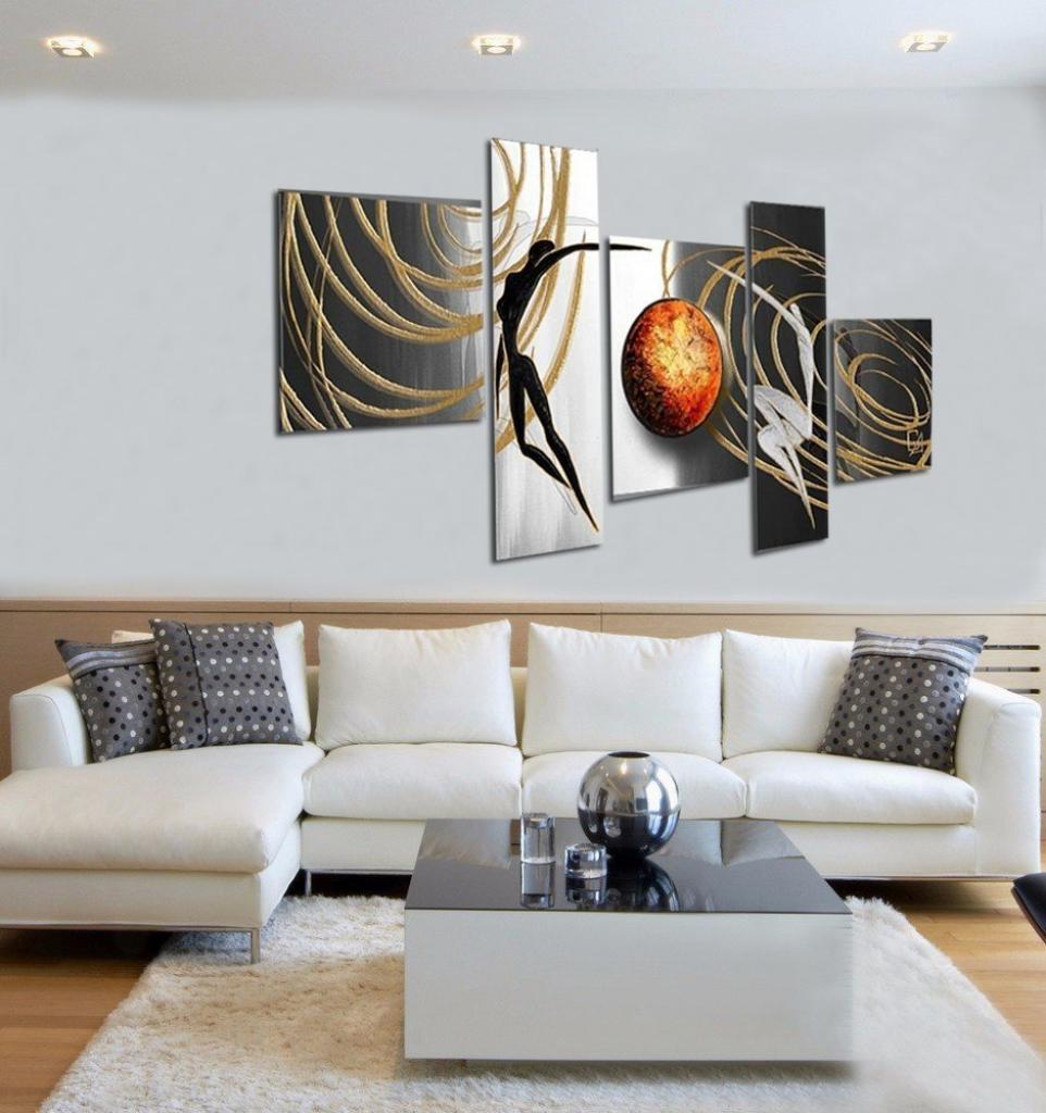 Quadro Moderno Dipinto a Mano Olio su Tela Astratto a 5 Pannelli N89