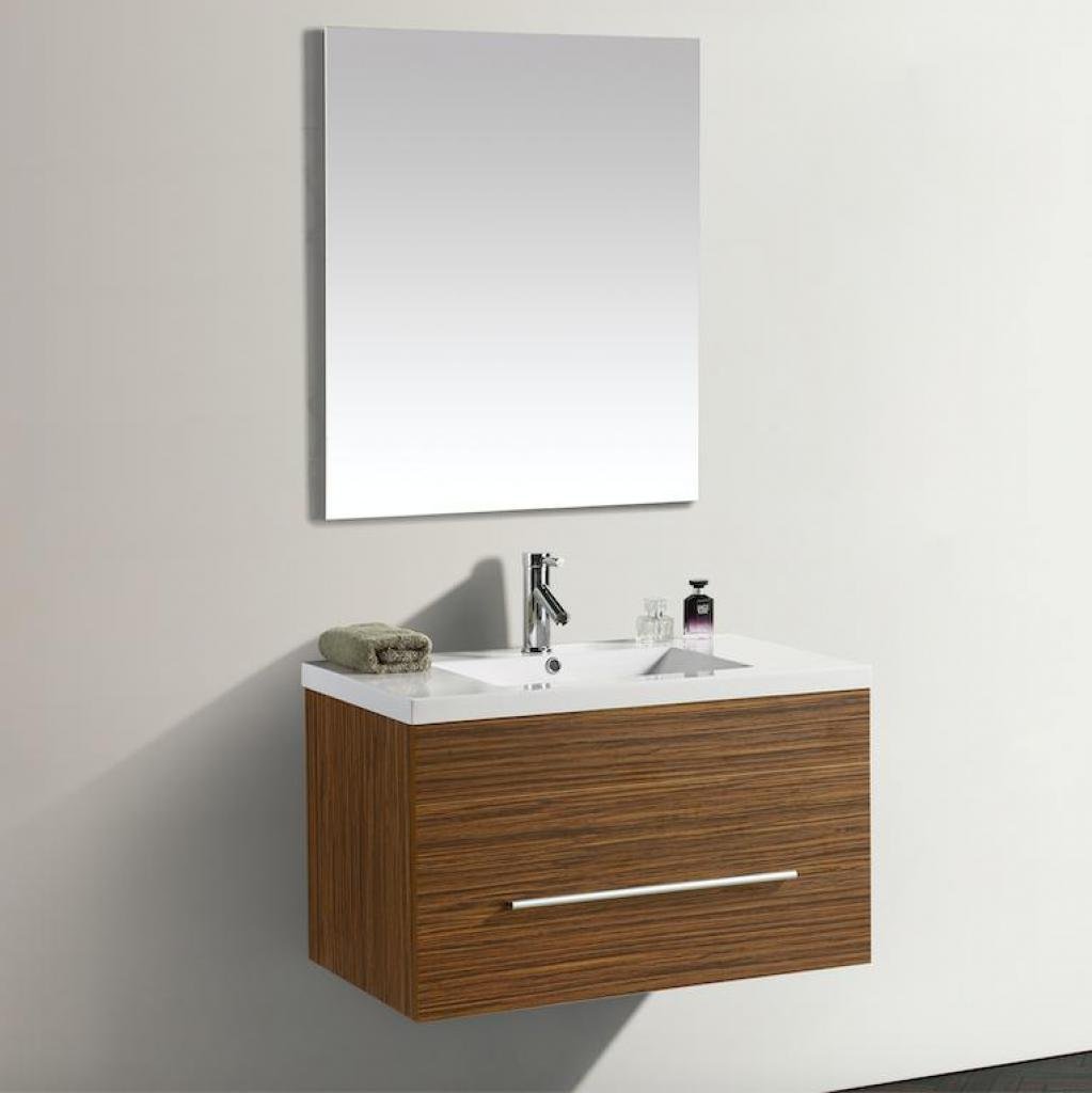Bagno Italia Mobile Bagno cm 80 Rovere venato con lavandino Specchio colonna inclusa arredo moderno sospeso 