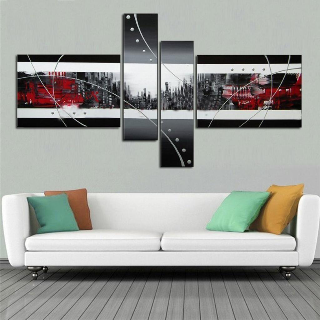 Quadro Moderno Dipinto a Mano su Tela Astratto a 4 Pannelli N39