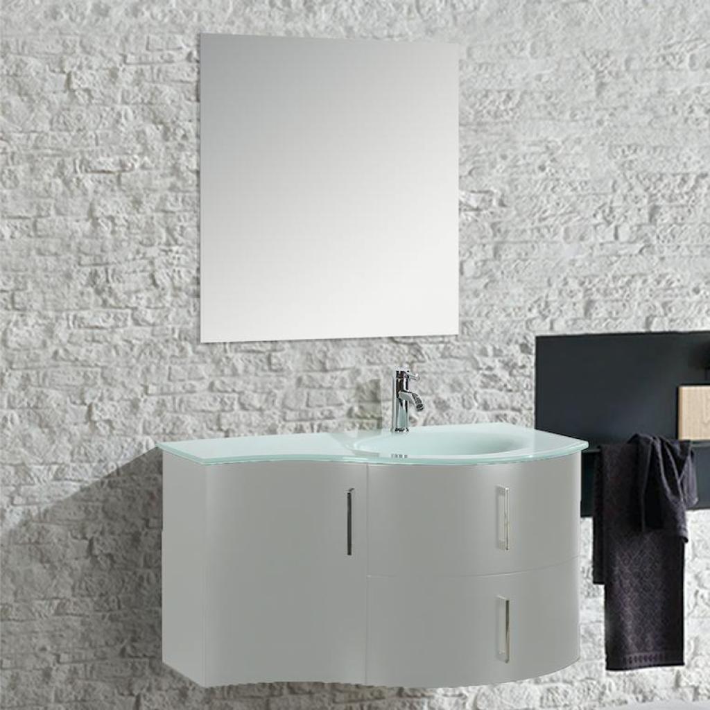 Mobile bagno sospeso Sting nero lucido, cm 104, con specchio