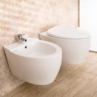 Sanitari Bagno Round Sospesi con Sedile a chiusura Rallenta e Bidet