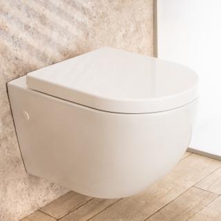 WC Sospeso Vortix in ceramica senza brida con copri vaso L36xP55xA33cm