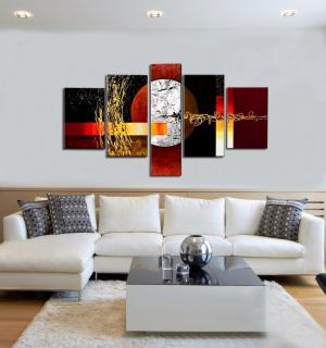 Quadro Moderno Dipinto a Mano su Tela Astratto a 5 Pannelli N69
