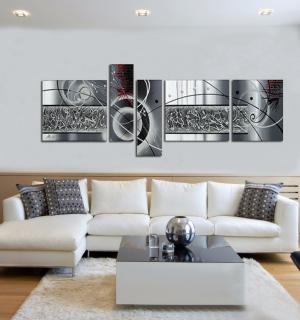 Quadro Moderno Dipinto a Mano su Tela Astratto a 5 Pannelli N71