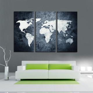 Quadro Moderno Dipinto a Mano su Tela Carta Geografica 3 Pannelli N82
