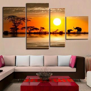 Quadro Dipinto a Mano Olio su Tela Tramonto Africano N86