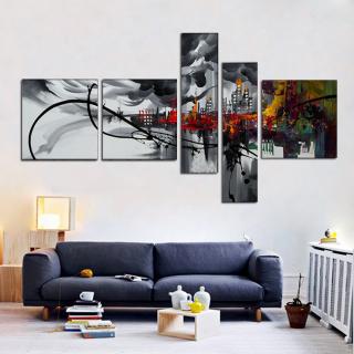 Quadro Moderno Dipinto a Mano su Tela Astratto a 5 Pannelli N25