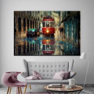 Stampa Quadro Canvas su Tela Retroilluminata con luce a LED Paesaggio urbano di Lisbona N114