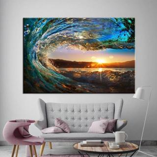 Stampa Quadro Canvas su Tela Retroilluminata con luce a LED Tramonto sul mare N115